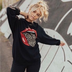 Rolling Stones Leopard Tongue Black Sweatshirt Long Sleeve M